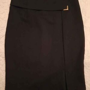 Classic Black Pencil Skirt with Gold Accent